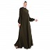 Umbrella cut abaya with Mandarin Collar- Olive Green